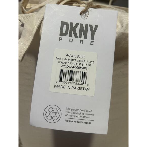 New- DKNY Pure Washed Waffle Stripe White Panel Pair Curtains 50 X 84 - Picture 5 of 7
